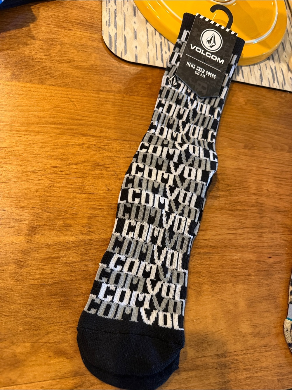 Volcom Black, Gray & White Crew Socks with Logo Knit